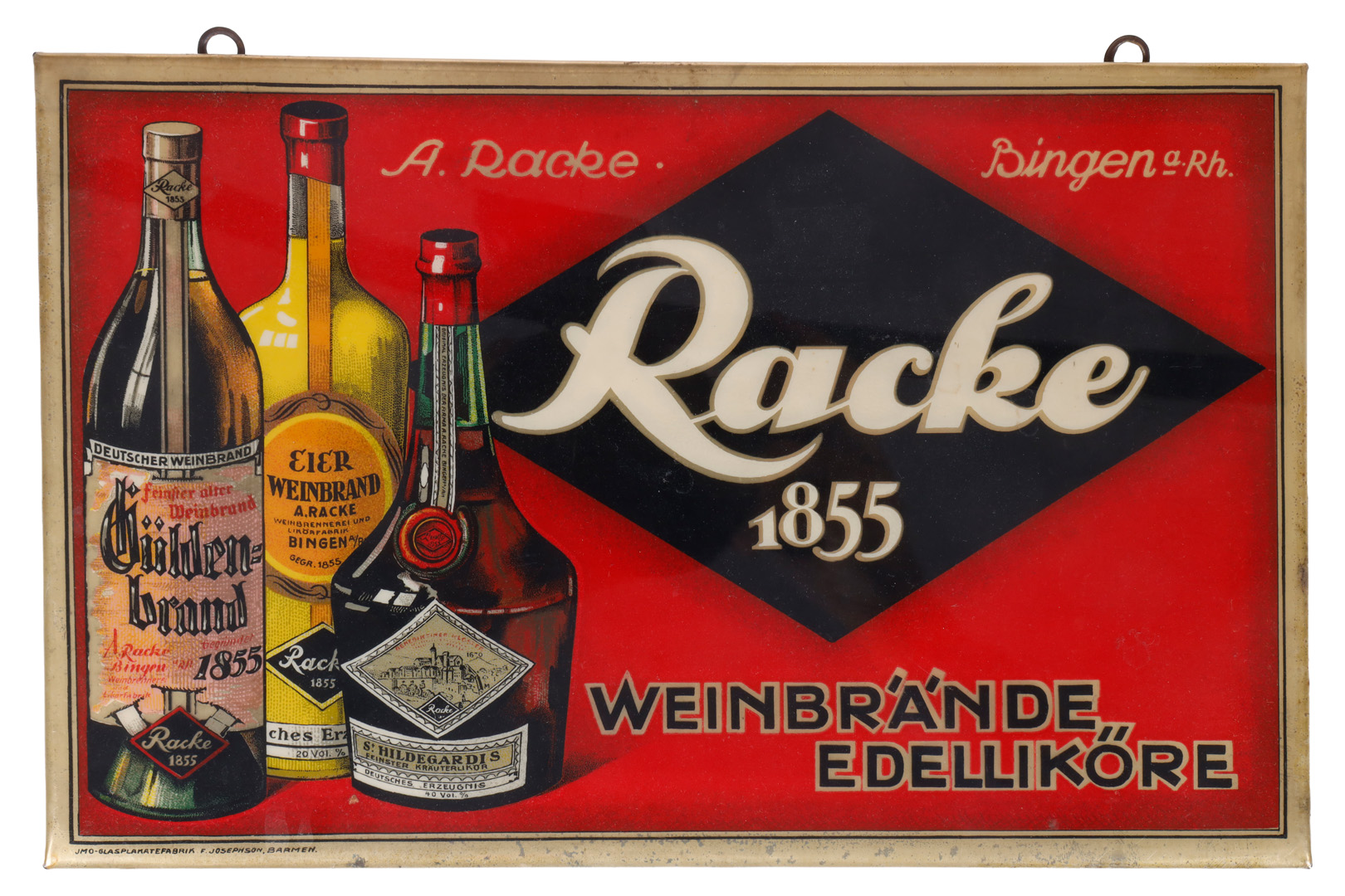 Cartel publicitario de hojalata "Racke Weinbrand"